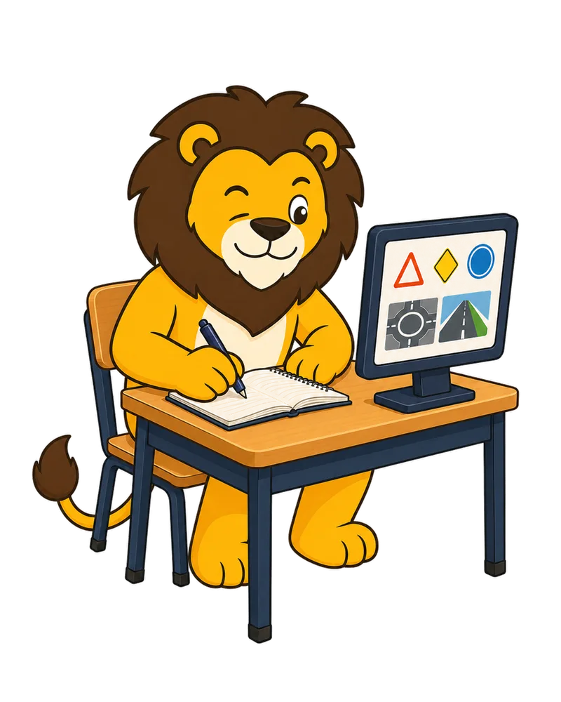 Lion ROOOAD en train de réviser le Code de la route